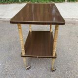 Double-tray rosewood serving trolley on gilded casters, 1970
