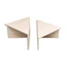 Pair of triangular salon tables in travertine modernism 1970s