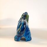 Vintage lion statue, Aldo Londi for Bitossi, Rimini blue series