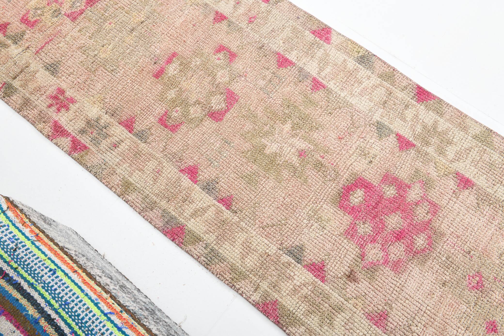3x13 Rug For Kitchen Pink Beige Herki Vintage Runner Rug, 79x402Cm SK 4146