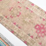 3x13 Rug For Kitchen Pink Beige Herki Vintage Runner Rug, 79x402Cm SK 4146