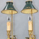 Pair of lamps bronze conical lampshade Lucien Gau