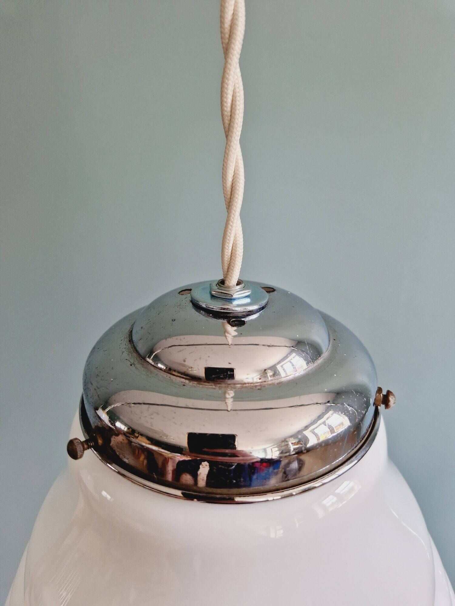 Art Deco conical pendant light in white opaline, 1920s-30s