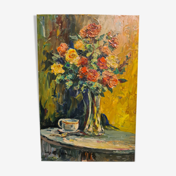 Bouquet de roses dans un vase, huile par Louis Dufour
