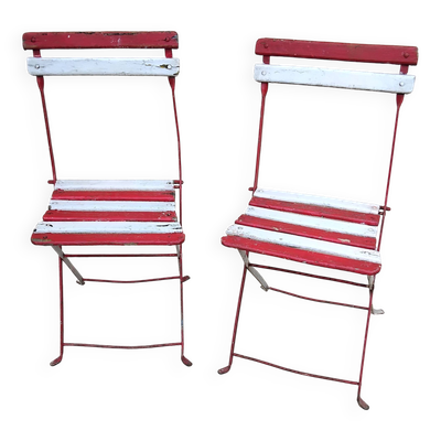 Paire chaises pliantes de jardin bistrot 1900 ancienne vintage