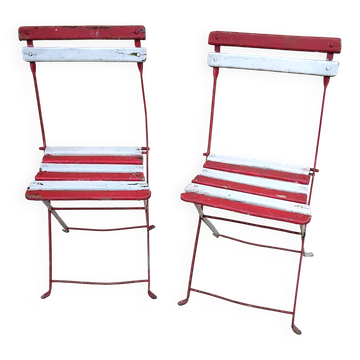 Paire chaises pliantes de jardin bistrot 1900 ancienne vintage
