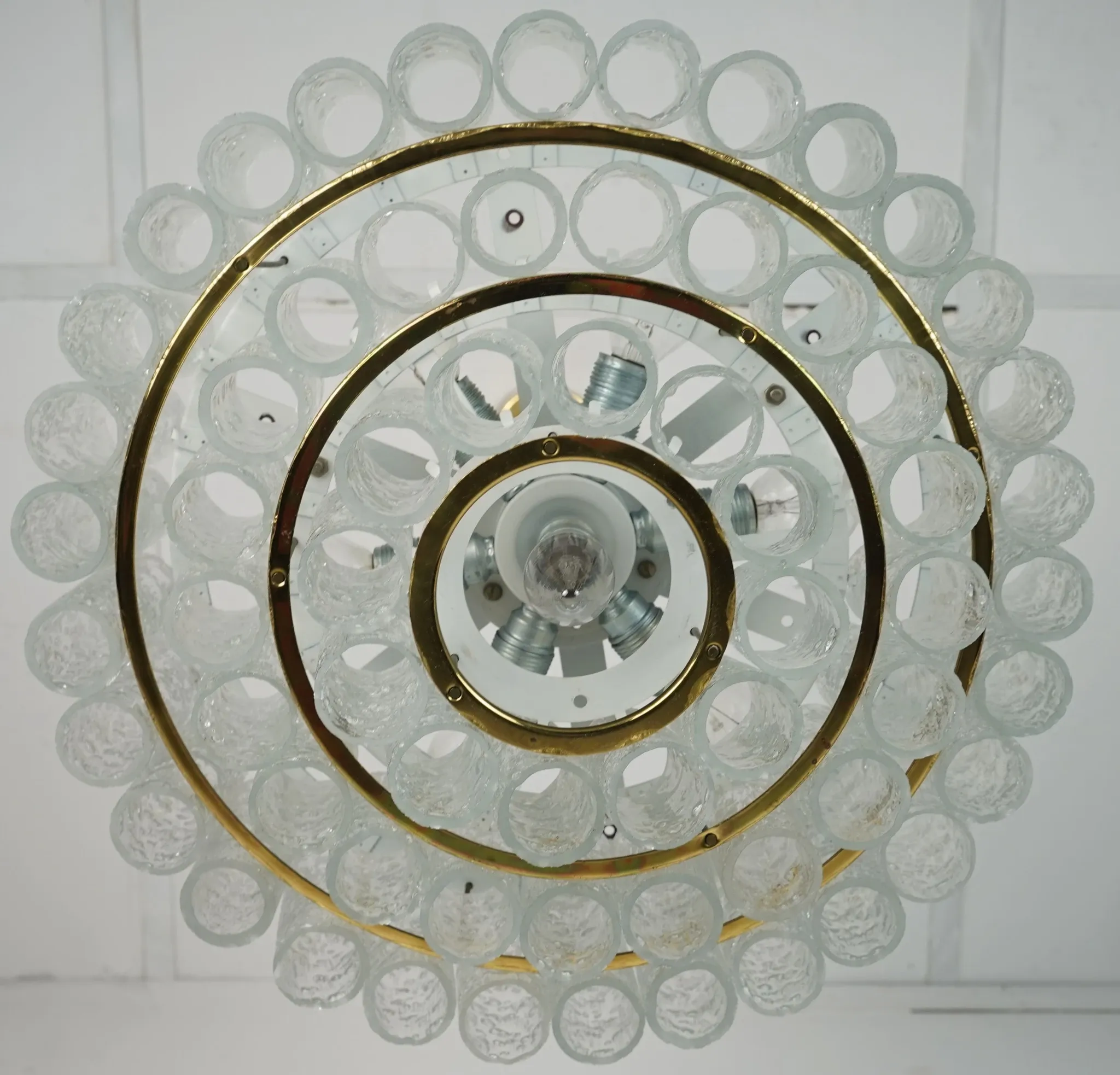 1960s vintage mid century doria ice glass CHANDELIER with 63 glass tubes