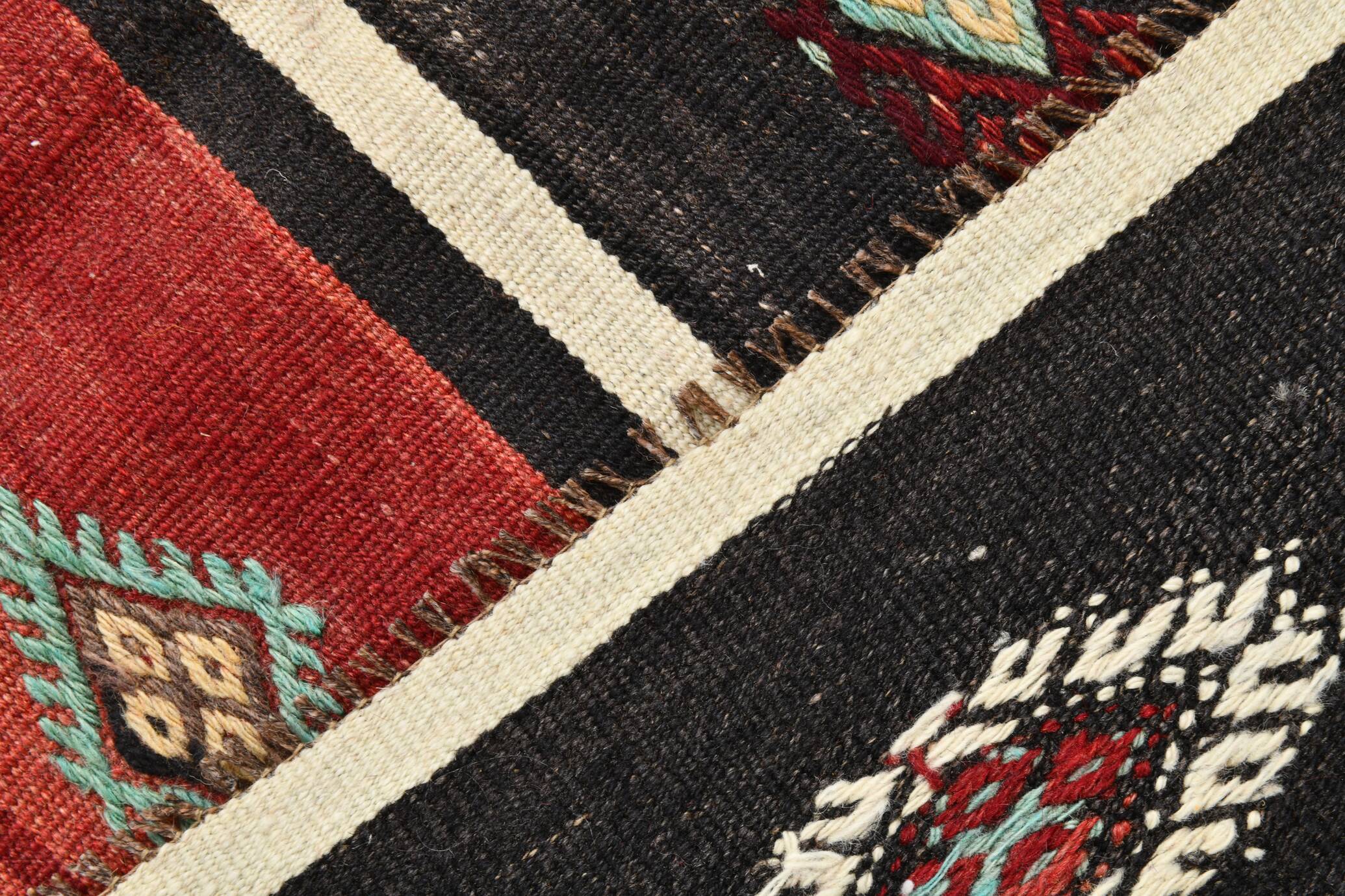 Turkish Red & Black Striped Vintage Kilim Rug, 168x228Cm