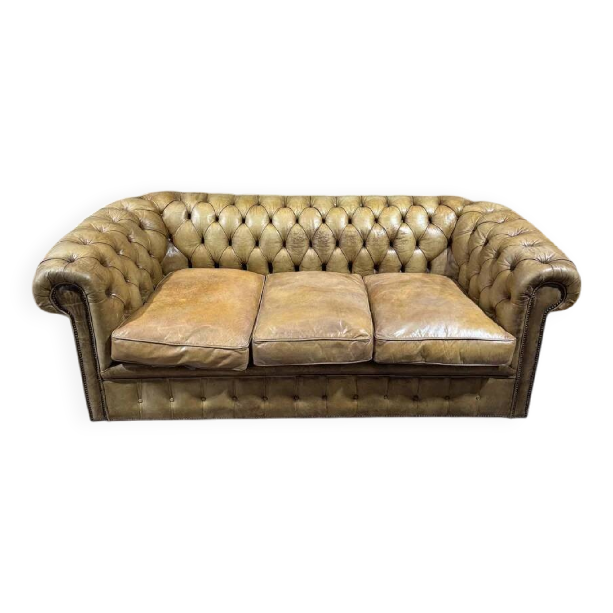 Chesterfield 3-seater leather sofa - 1960s