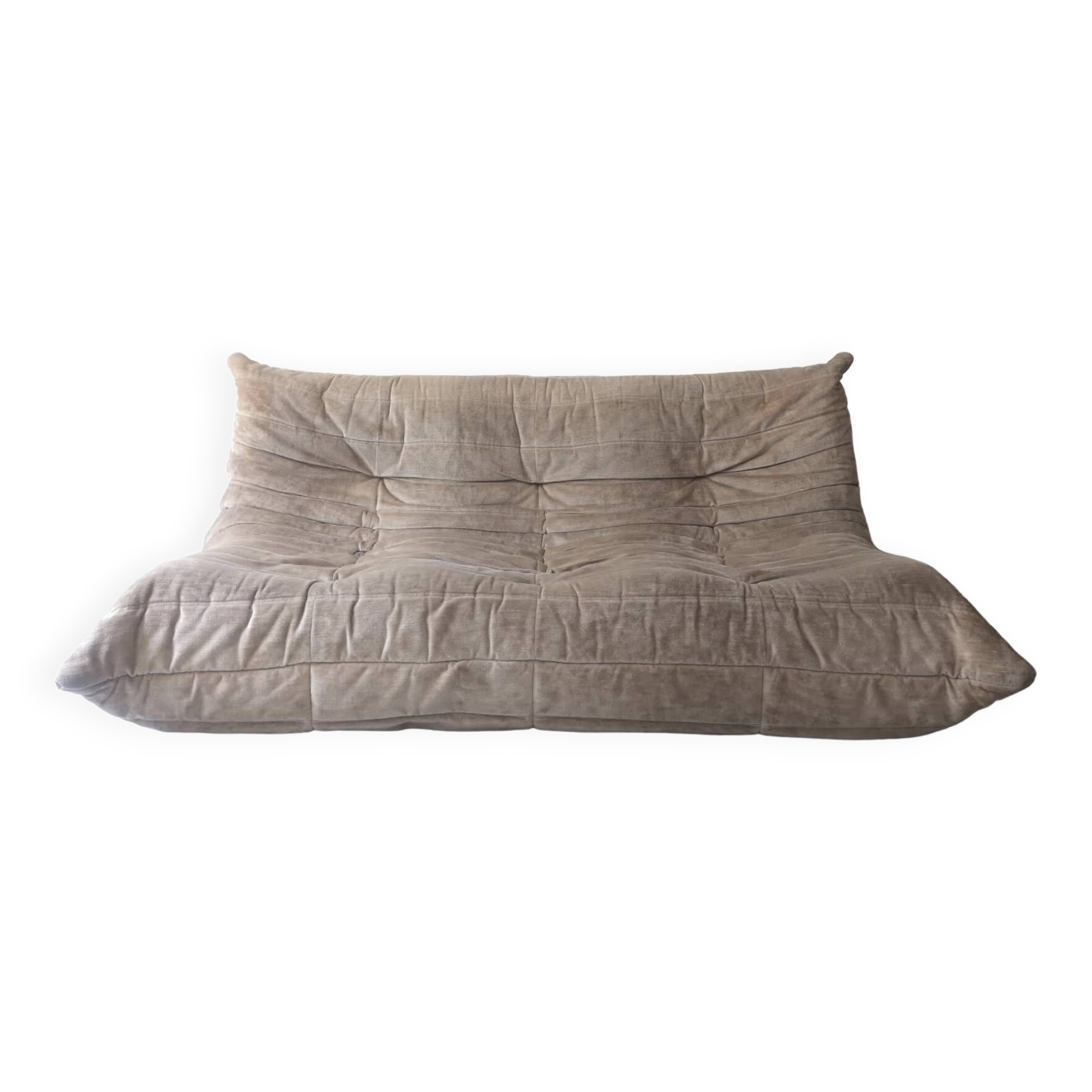 TOGO 3-seater sofa in beige velvet, Ligne Roset edition 1970