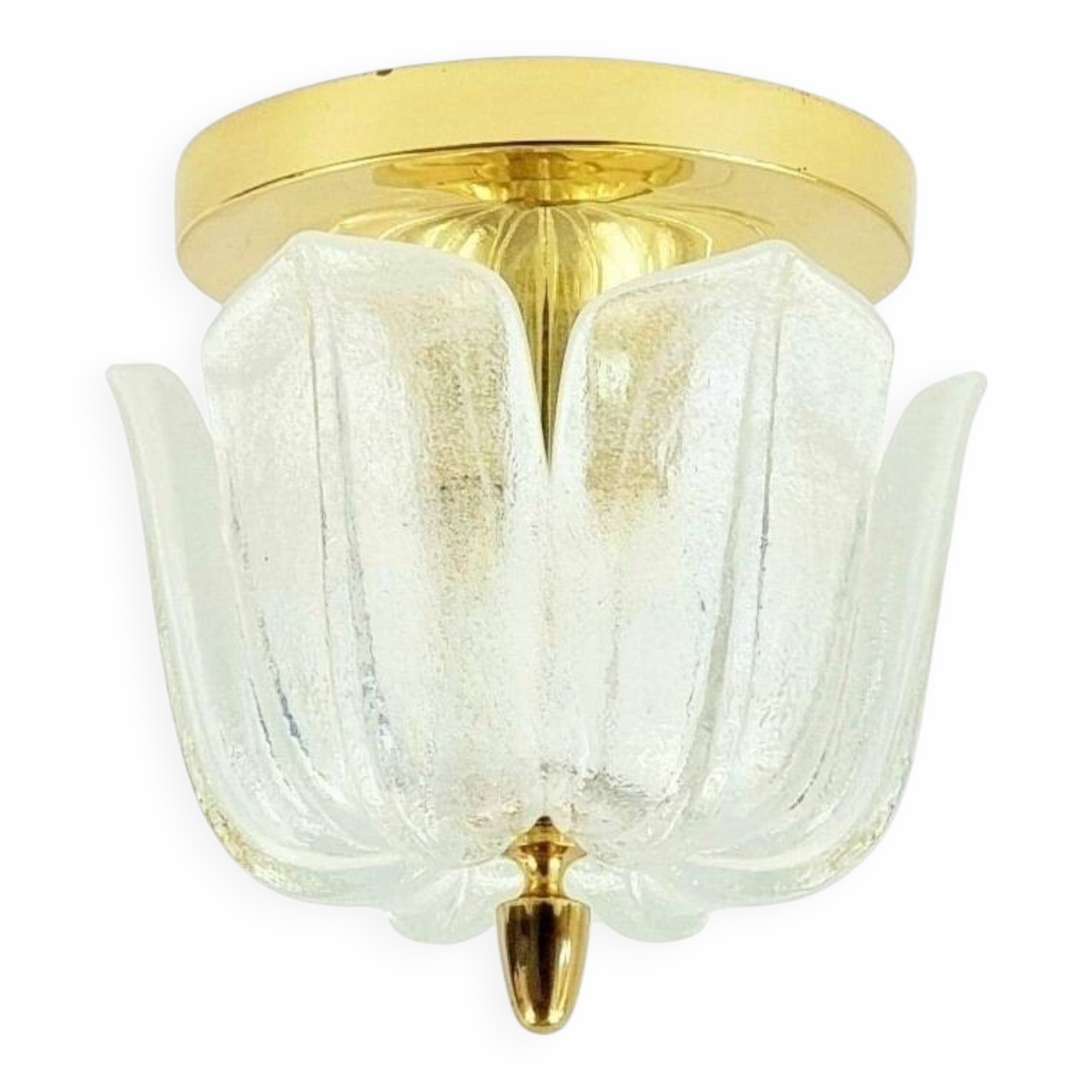 Mid-Century Modern Floral Glass & Brass Ceiling Light from Limburg, 1970s