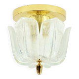 Mid-Century Modern Floral Glass & Brass Ceiling Light from Limburg, 1970s