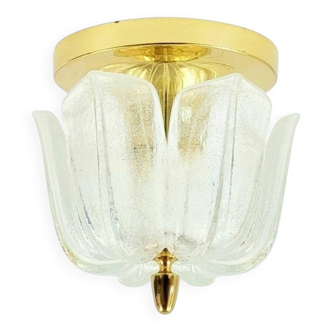 Mid-Century Modern Floral Glass & Brass Ceiling Light from Limburg, 1970s
