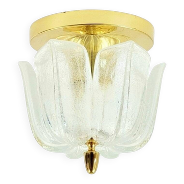 Lustre en verre et laiton floral de style mid-century moderne de Limburg, années 1970