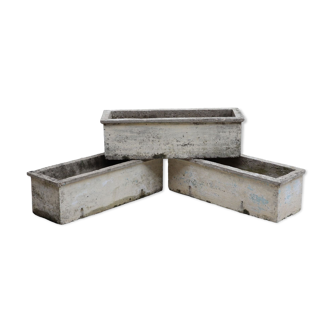 Set of 3 Old Flower Boxes Planters Weathered Concrete Cement Garden 73cm