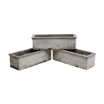 Lot de 3 jardinières anciennes jardinières béton patiné ciment jardin 73cm