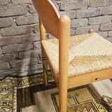 4 chaises en paille dans le style Charlotte Perriand 1970 vintage