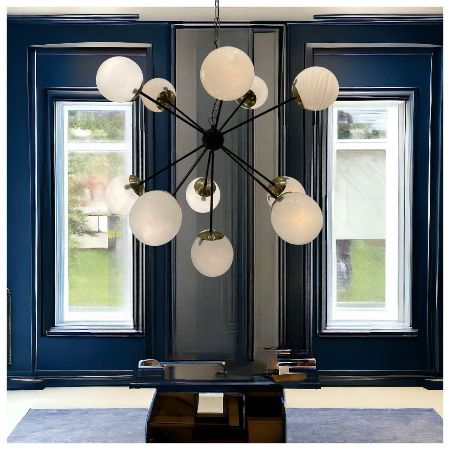 Lustre Spoutnik en Laiton Noir 10 Lumières Années 1990