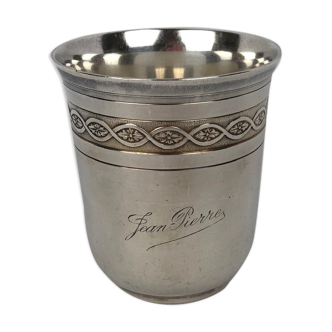 Timbale Christofle vintage silver metal, engraved Jean-Pierre, 1950