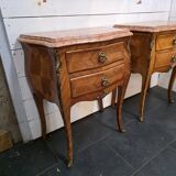 Pair of Louis XV style curved bedside tables in marquetry