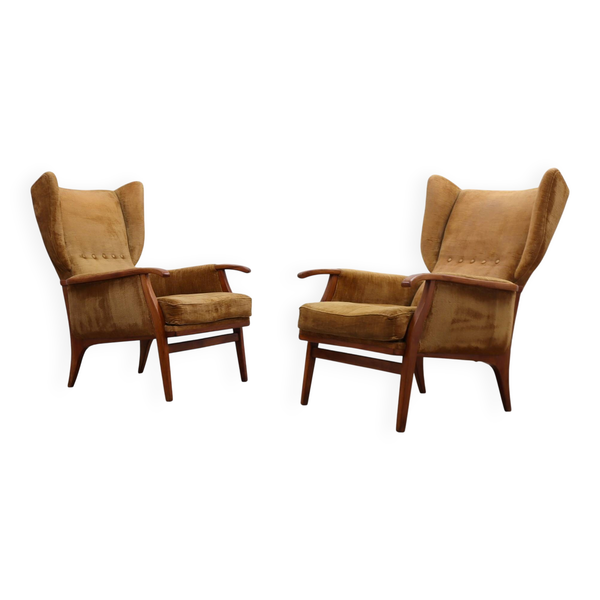 1950s Camea Italian reclining armchairs dralon velvet, set of 2