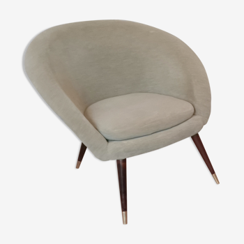 Fauteuil coquillage rond années 50 60 gris vert