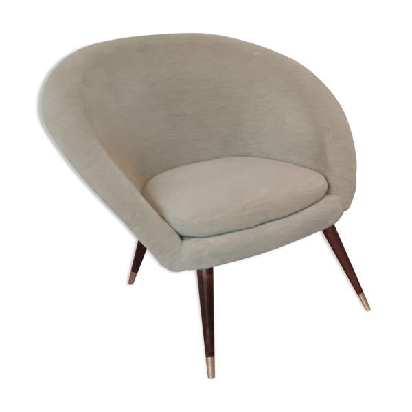 Fauteuil coquillage rond années 50 60 gris vert — Beyit