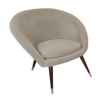 Armchair cocktail shell round 50 years 60 gray green