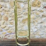 Vintage faux bamboo pedestal table in brass with 2 glass shelves