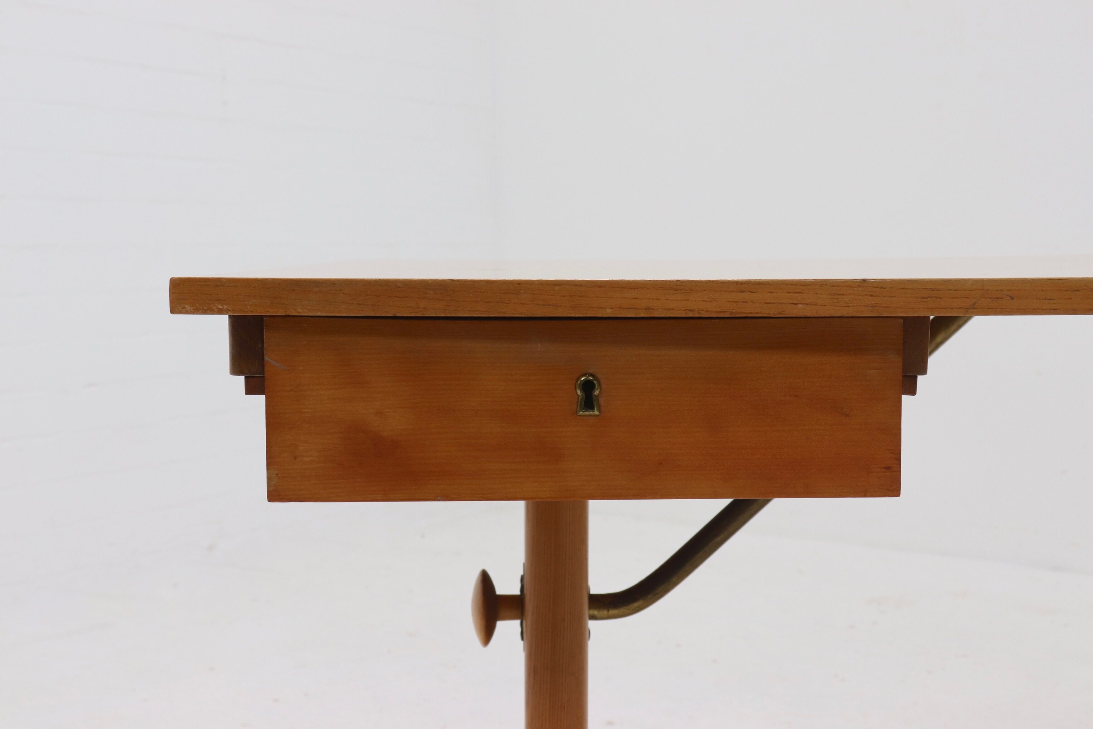 Height adjustable birch and brass partner desk 1960s