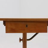 Height adjustable birch and brass partner desk 1960s
