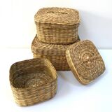 Vintage trio of small rattan nesting baskets