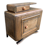 Art Deco bedside table, oak, moustache legs, 1930s