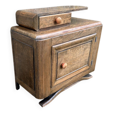 Art Deco bedside table, oak, moustache legs, 1930s