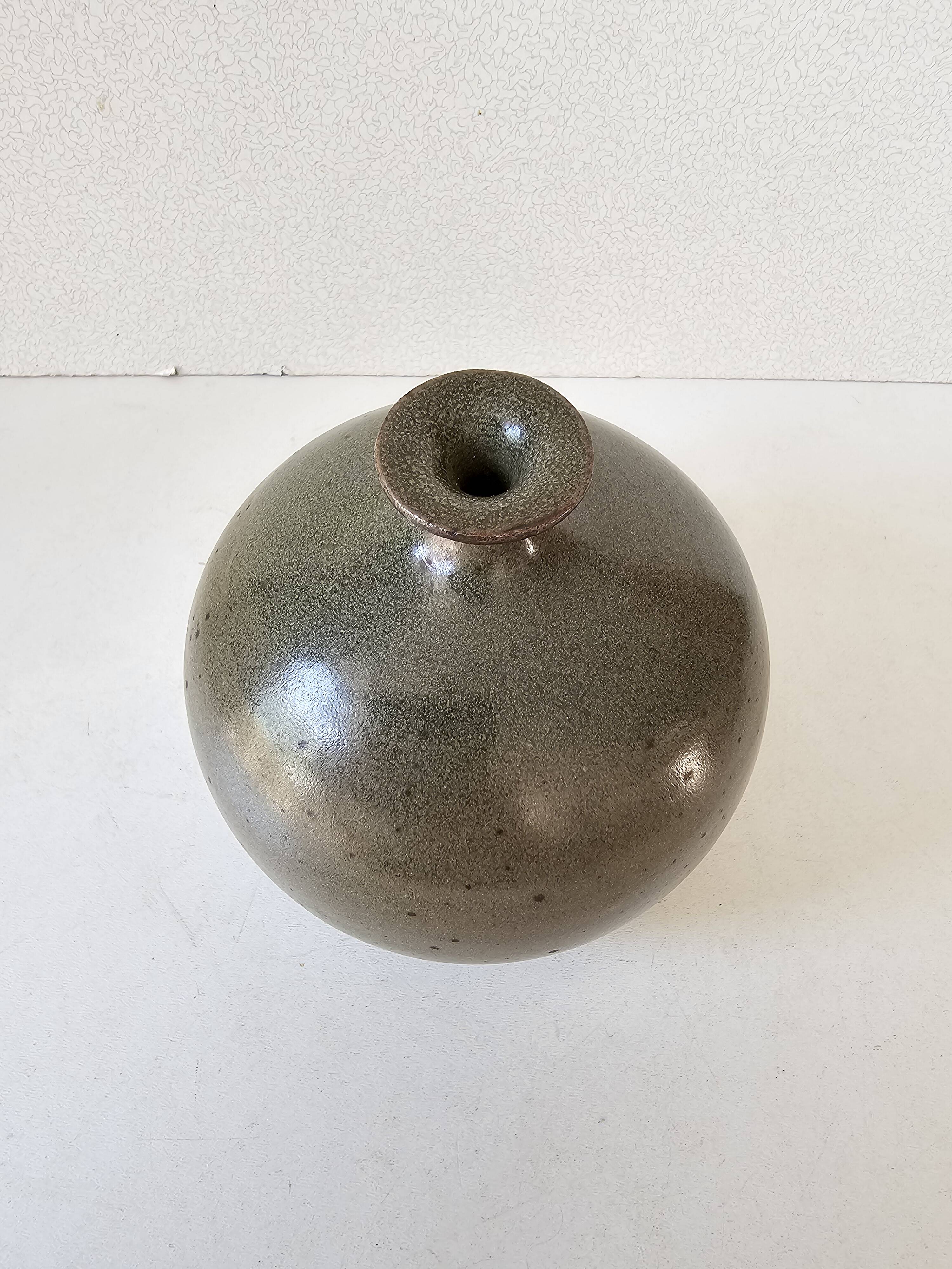 Glazed ceramic ball vase soliflore, unsigned.