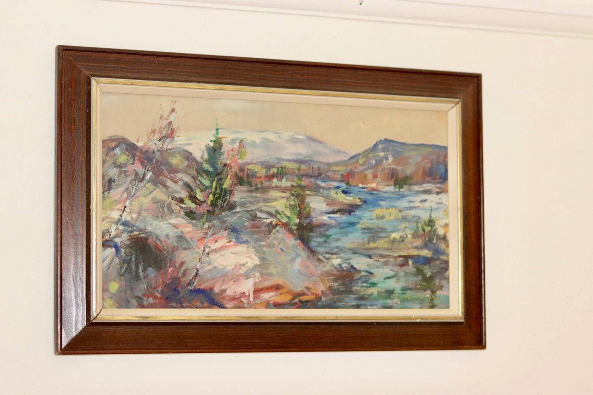 Mid-century Swedish oil painting "Abstract Landscape" – Vintage and framed