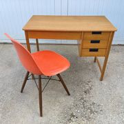 Scandinavian desk in light teak wood with 3 + 1 drawers, vintage from the 60s
