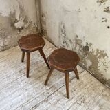 Pine stools with curved seat from the 50s