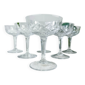 6 vintage cut crystal champagne coupes – Lorraine Lemberg Glassworks - original label - 1950s–1970s