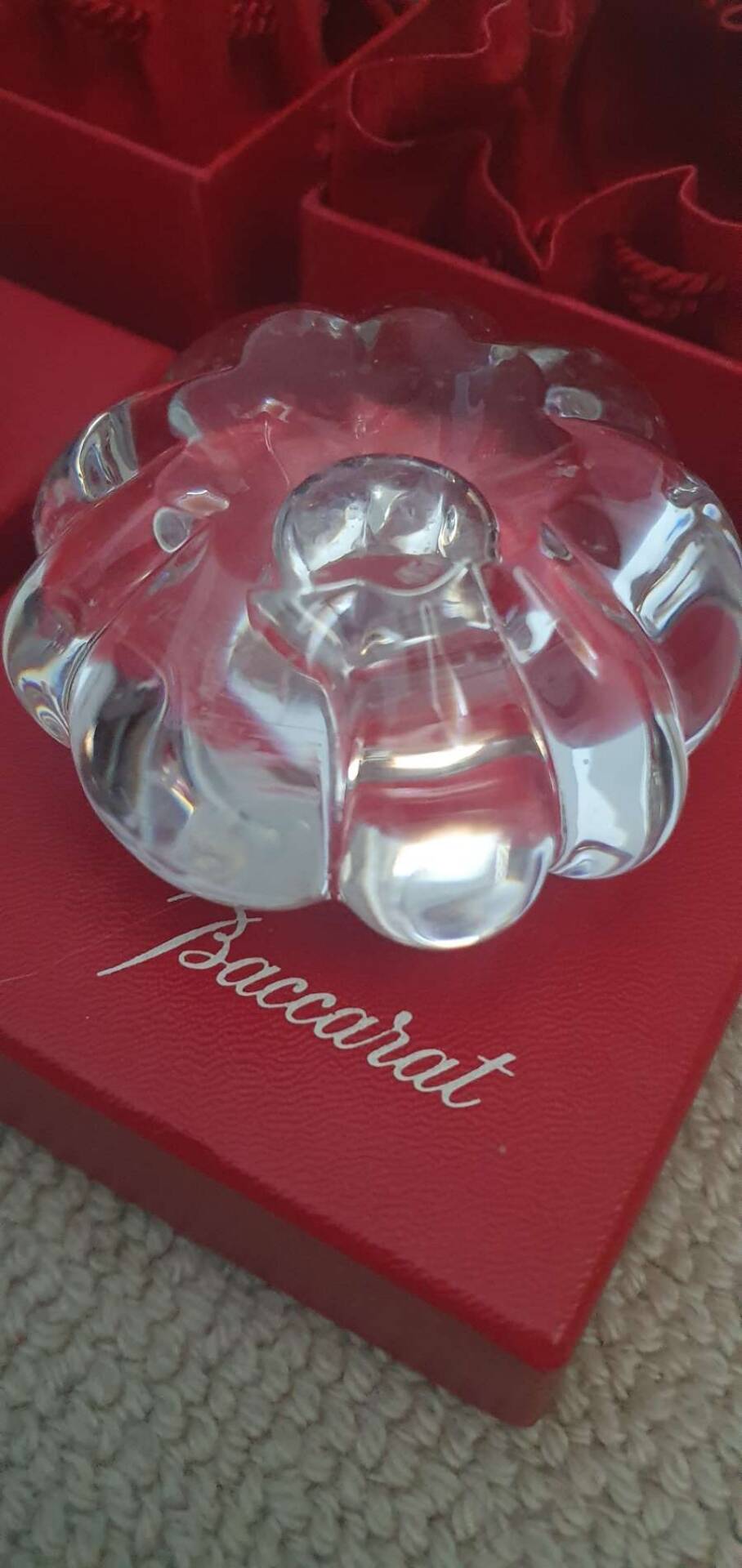 Pair of Baccarat crystal candlesticks, flower/rose model — new condition
