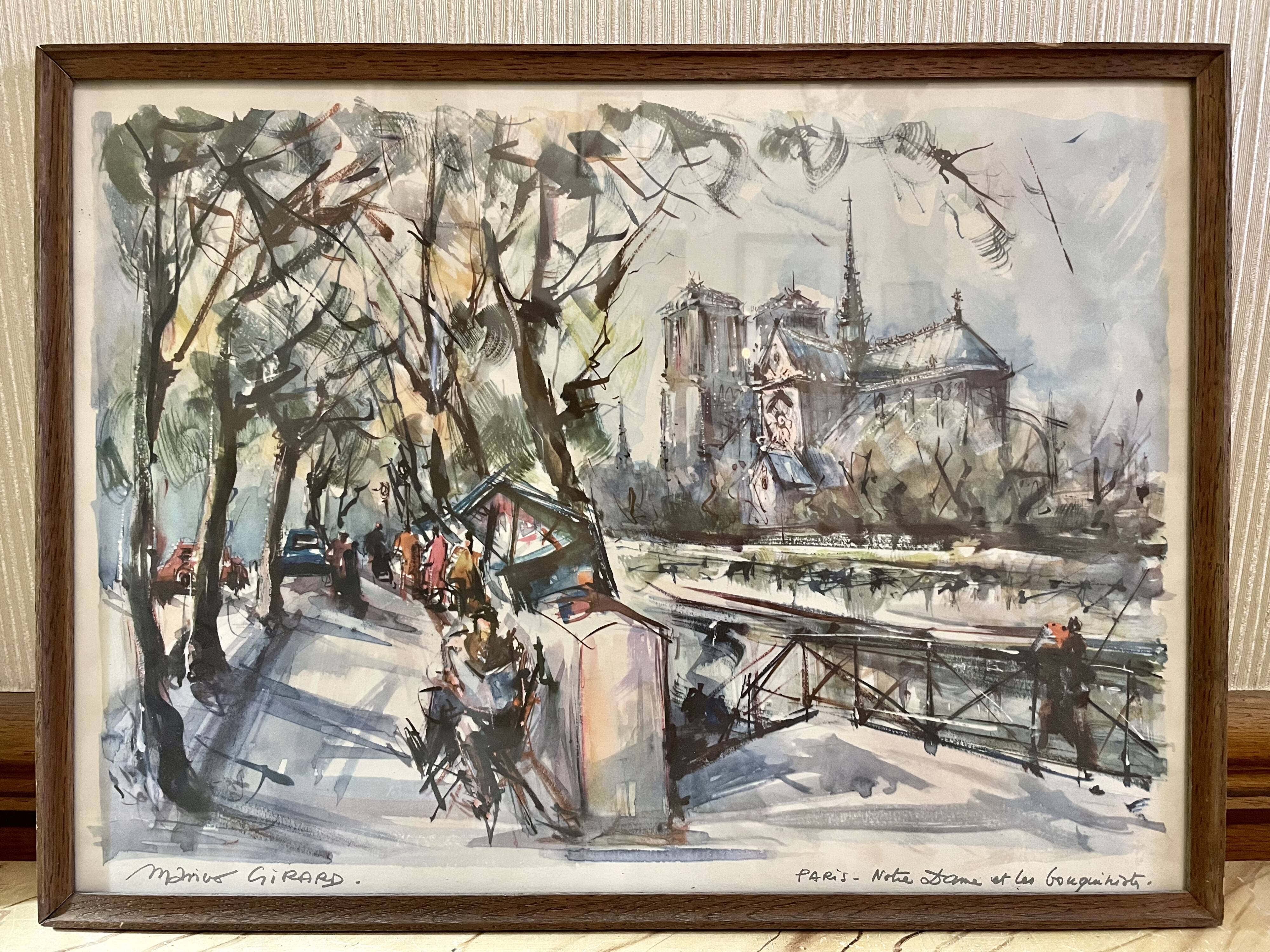 Lithographie ancienne Marius Girard Notre-Dame