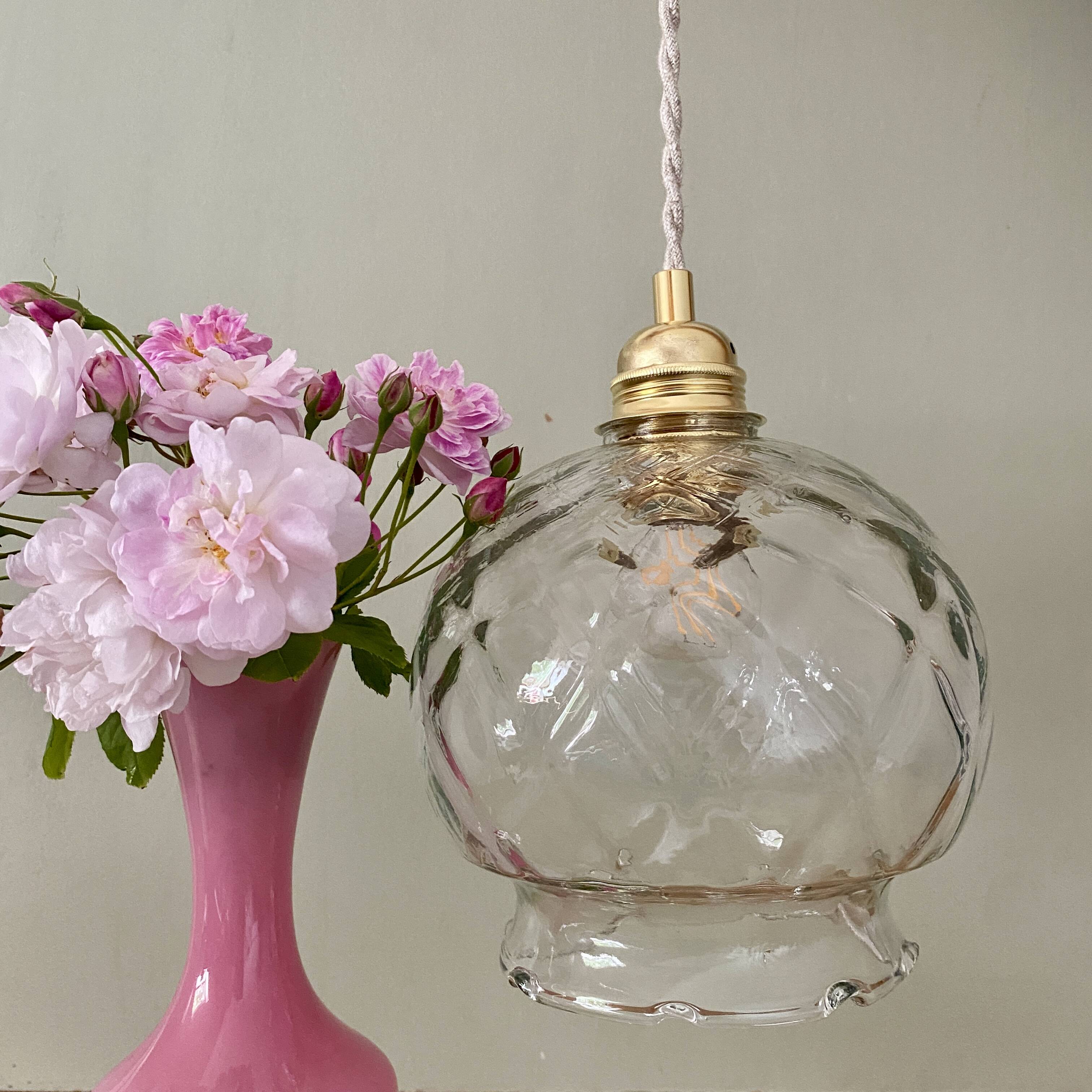 Vintage globe pendant light in transparent glass