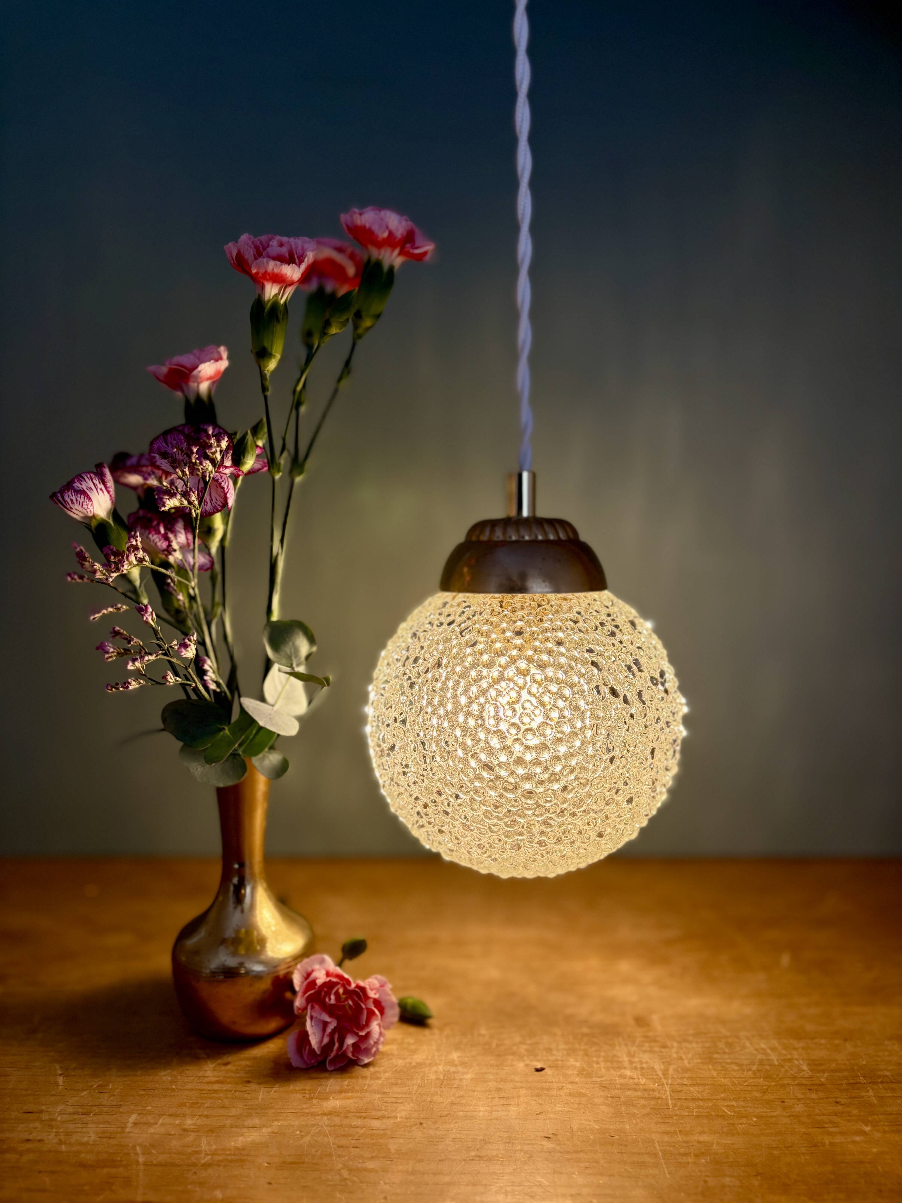 Vintage globe pendant light in molded glass