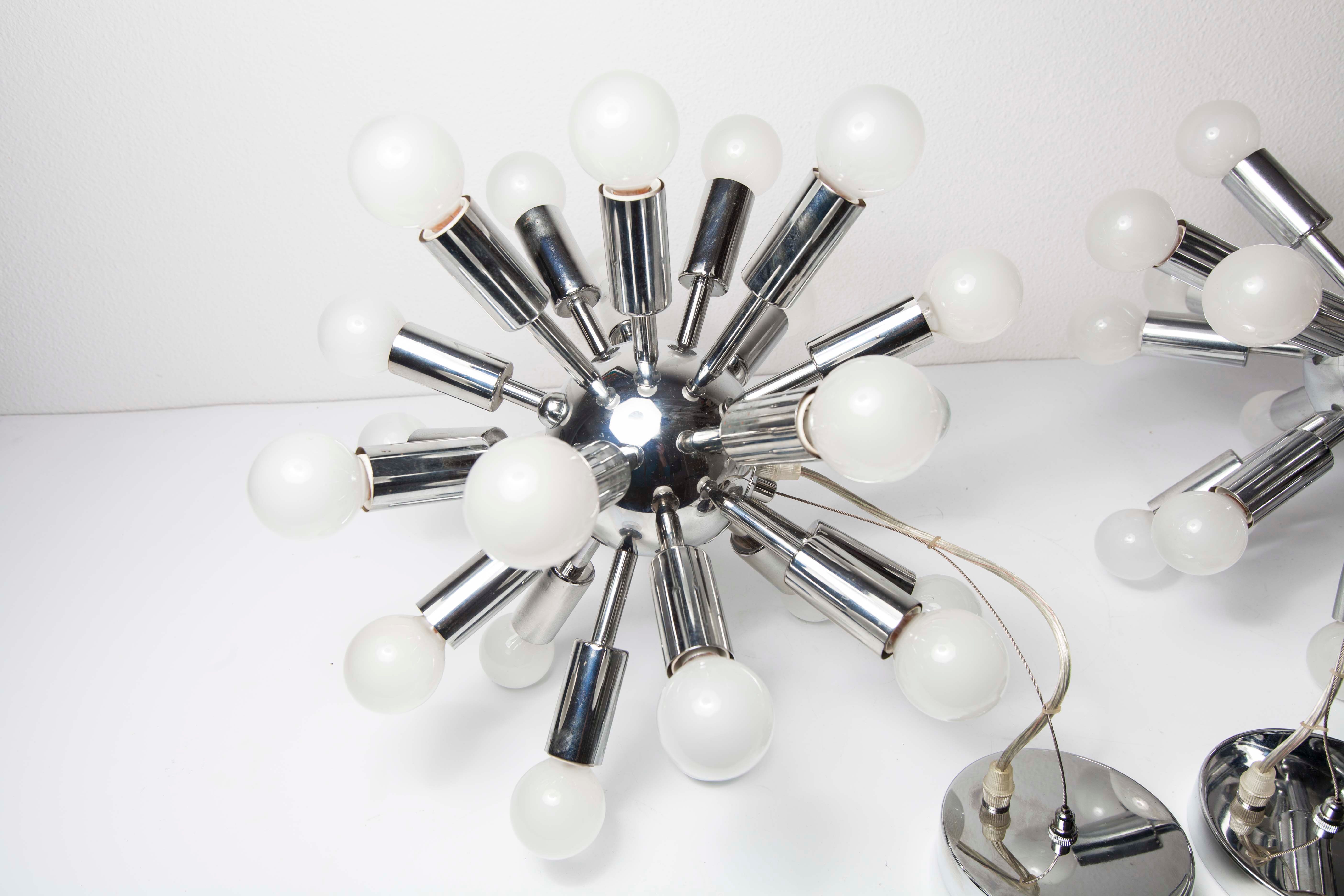 Pair of vintage chrome Sputnik chandeliers