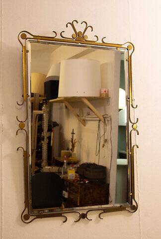 Vintage rectangular mirror in brass 1950s
