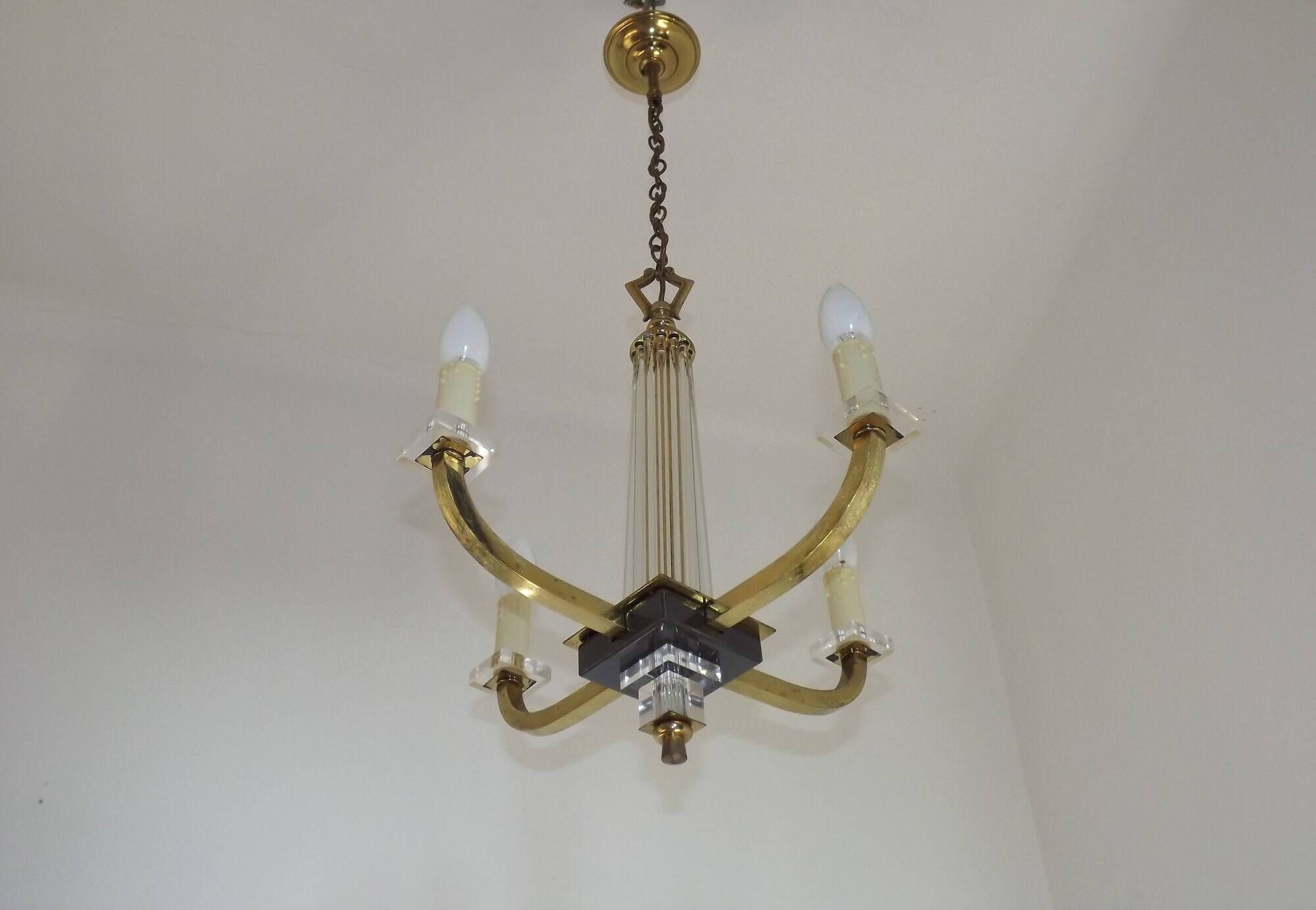 French Mid-Century / 1960s 4 Light Chandelier In The Style of Jacques Adnet