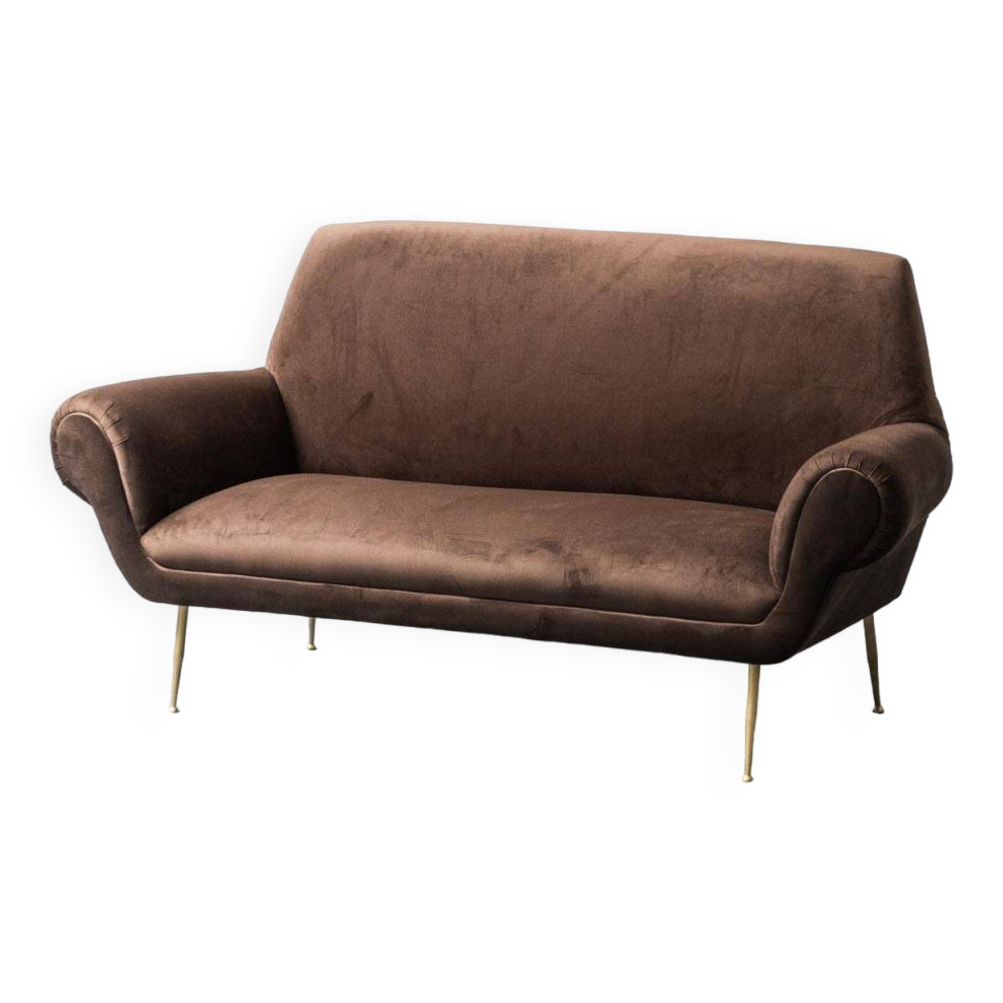 Canapé 3 places en velours marron gigi radice minotti 1950s vintage modernism