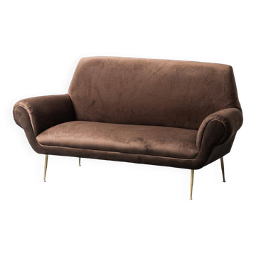 Canapé 3 places en velours marron gigi radice minotti 1950s vintage modernism