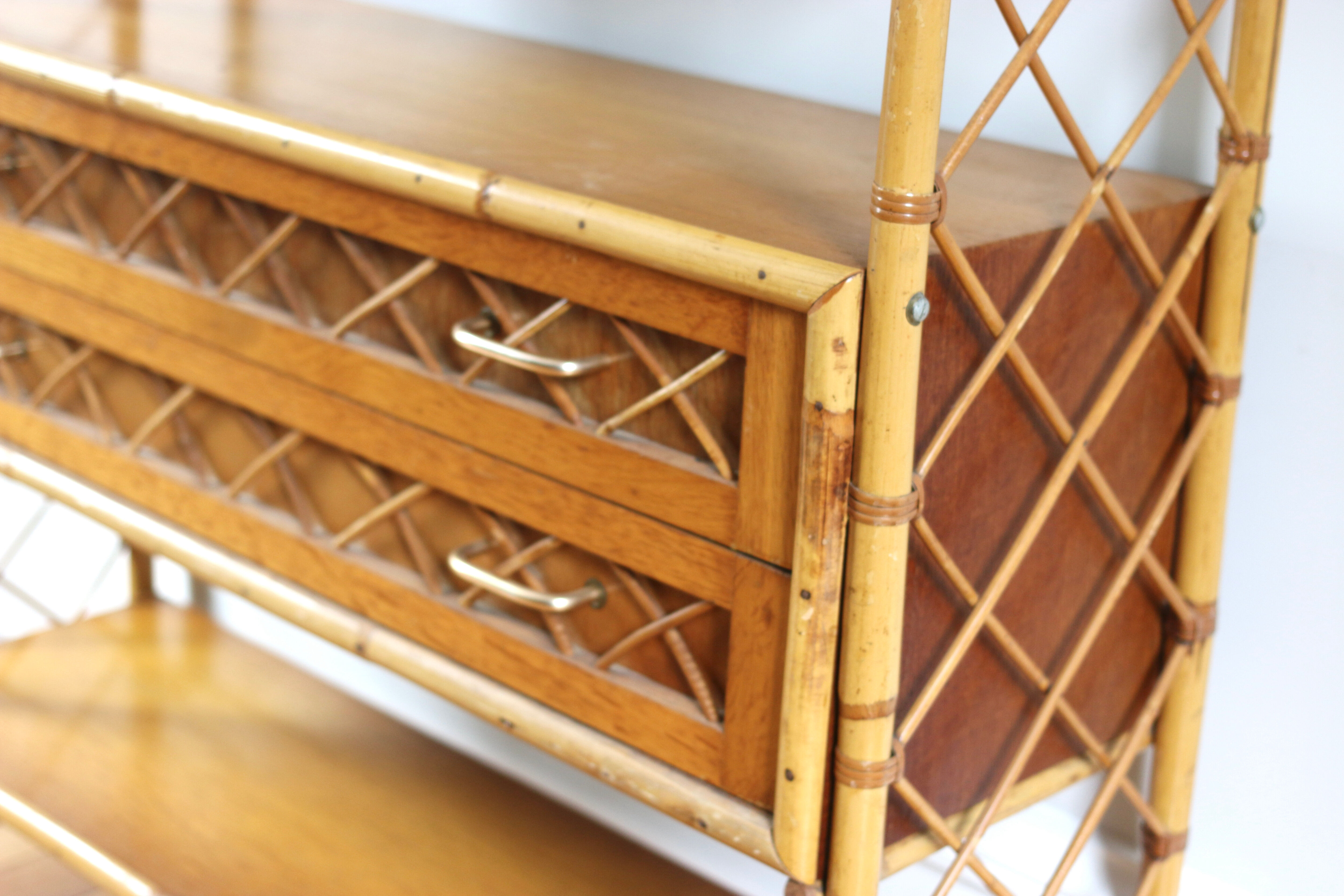 Vintage rattan bookcase Louis Sognot 60s