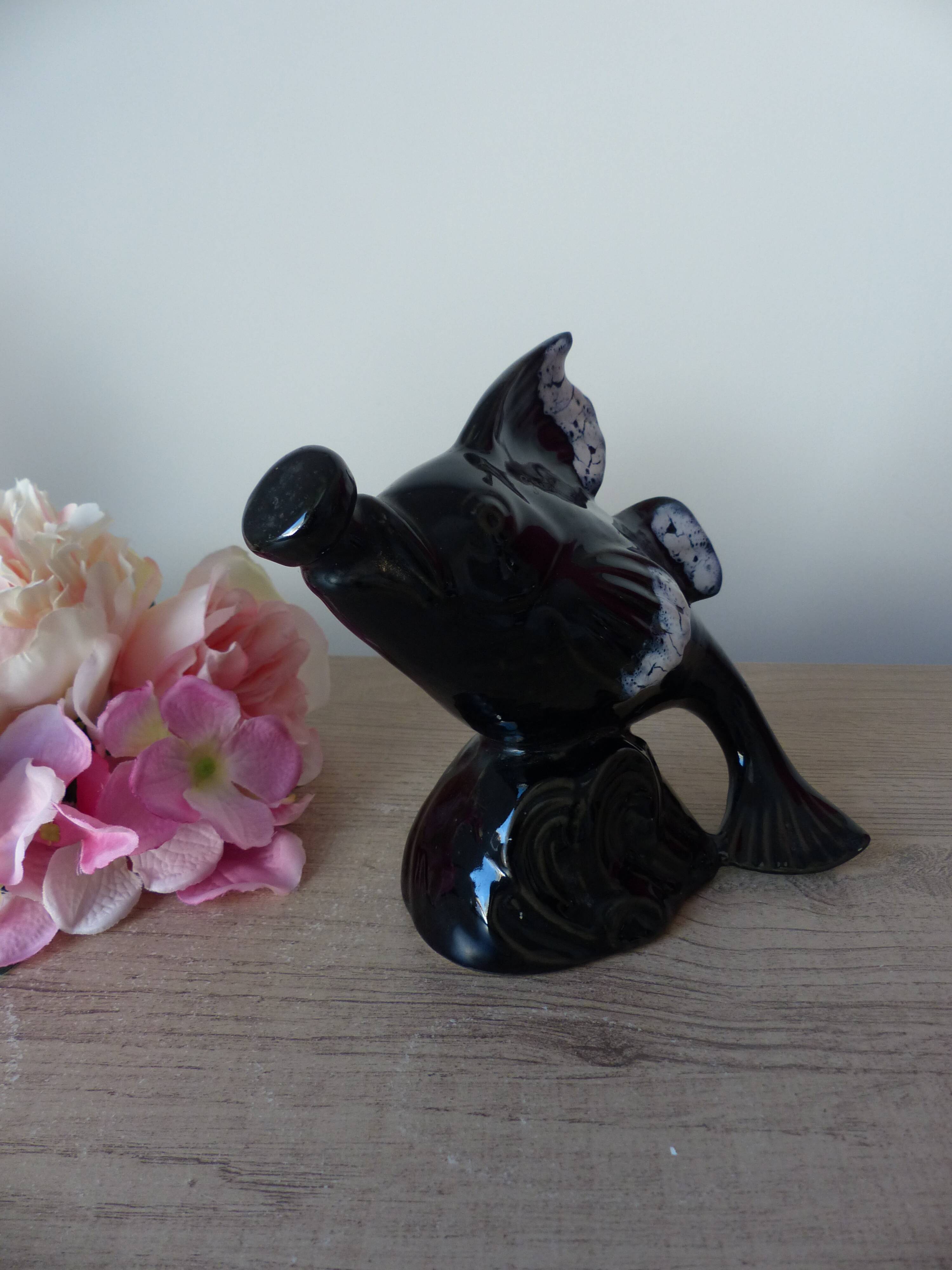 Zoomorphic fish pitcher, vintage pottery fish ceramic pitcher